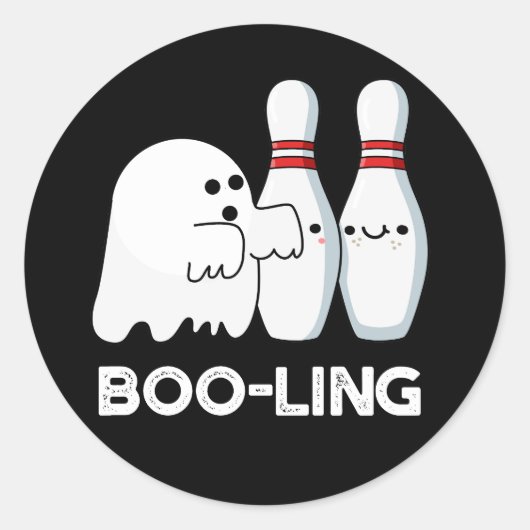 Boo-ling Grappige Halloween Bowling Spin Donker BG Ronde Sticker (Voorkant)