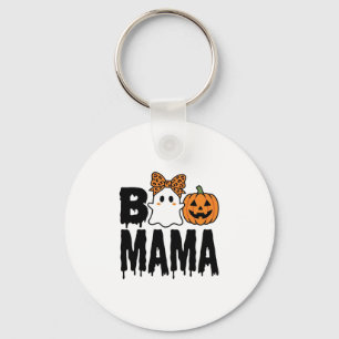 Boo Mama Halloween Geest Pompoen Boog Ontwerp Sleutelhanger
