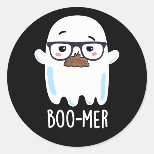 Boo-mer Funny Middle Aged Ghost Pun Dark BG Ronde Sticker (Voorkant)
