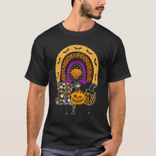 Boo Met Spinnen En Heksenhoed Halloween Regenboog T-shirt