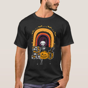 Boo Met Spinnen En Heksenhoed Halloween Regenboog T-shirt