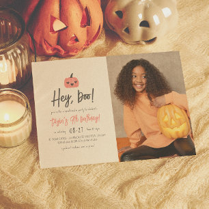 Boo Modern Halloween Boho Girl Birthday Foto Kaart
