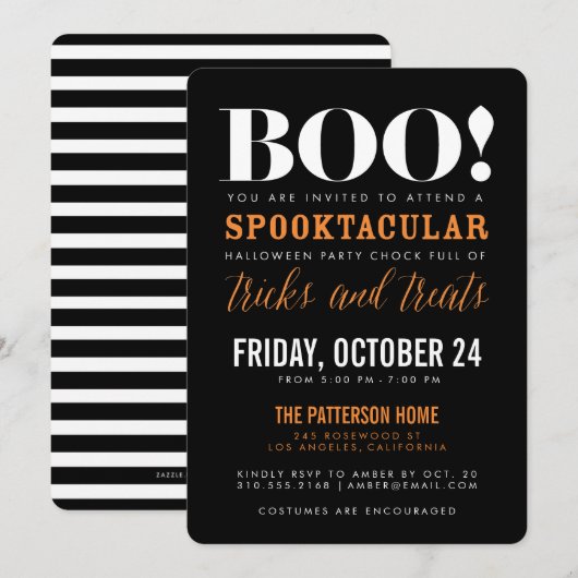 BOO | Modern Halloween Party Invitation Kaart (Voorkant / Achterkant)