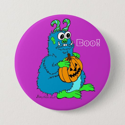 Boo Monster met pompoen Ronde Button 7,6 Cm (Voorkant)