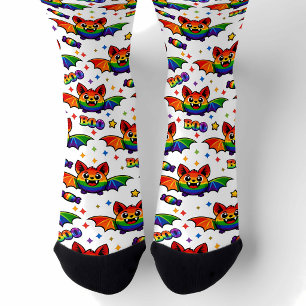 🦇🌈 BOO‑mooie Regenboog Vleermuis Crew Sokken