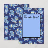 Boo Octopus Blauw Kinderkleding & Decoratie Bedankkaart (Voorkant / Achterkant)