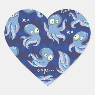 Boo Octopus Blauwe Kinderkleding & Decoratie Hart Sticker