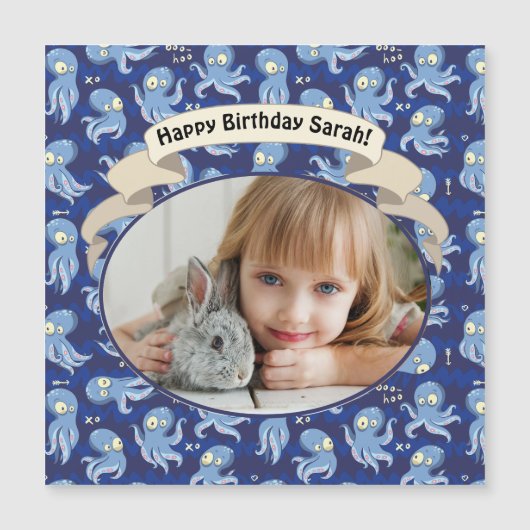 Boo Octopus Blue Cute Kids Birthday Party (Voorkant)