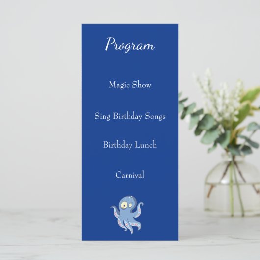 Boo Octopus Blue Kinder Baby shower Programma (Staand voorkant)