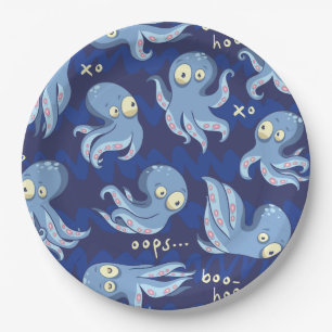 Boo Octopus Blue Kinder Clothing & Décor Papieren Bordje