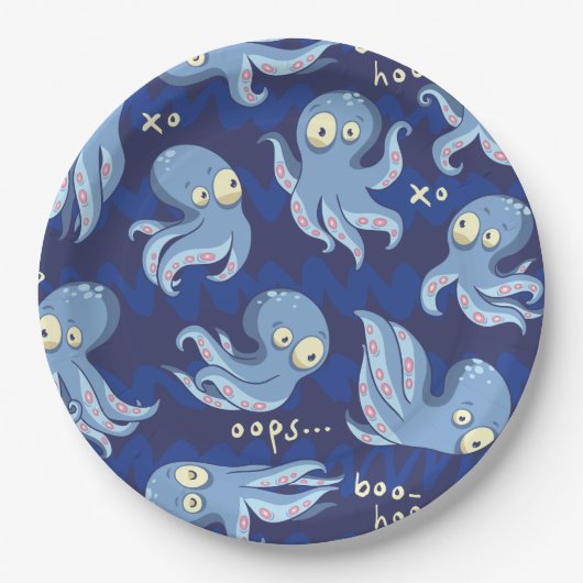Boo Octopus Blue Kinder Clothing & Décor Papieren Bordje (Voorkant)