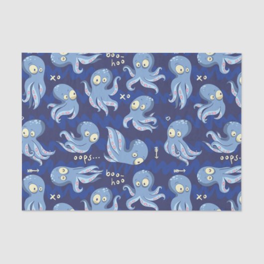 Boo Octopus Blue Kinder Clothing & Décor Tissuepapier (Voorkant)