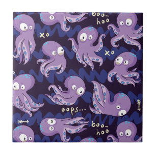 Boo Octopus Cute Paarse Kinder Clothing & Décor Tegeltje