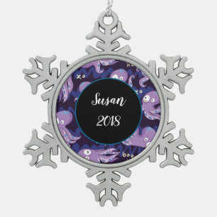 Boo Octopus Cute Paarse Kinder Clothing & Décor Tin Sneeuwvlok Ornament