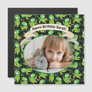 Boo Octopus Green Cute Kids Birthday Magnet
