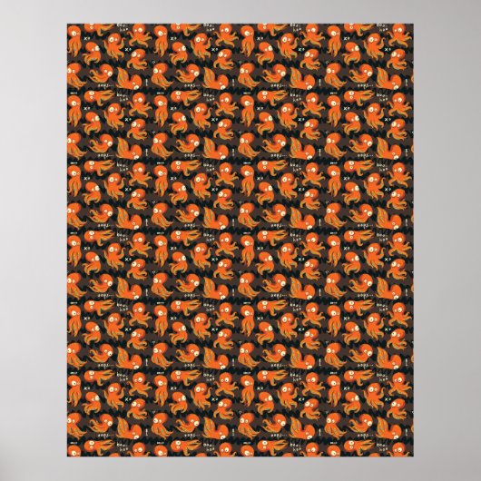 Boo Octopus Oranje en zwart Kinder Kleding en kled Poster (Voorkant)