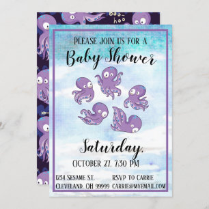 Boo Octopus Purple Baby shower Invitation