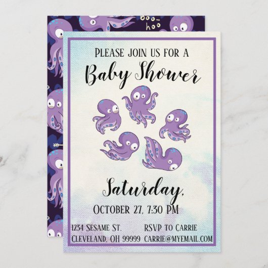 Boo Octopus Purple Baby shower Invitation (Devant / Derrière)