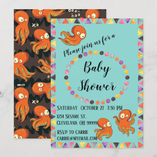 Boo Octopus Sinaasappel & Zwart Baby shower Uitnod Kaart