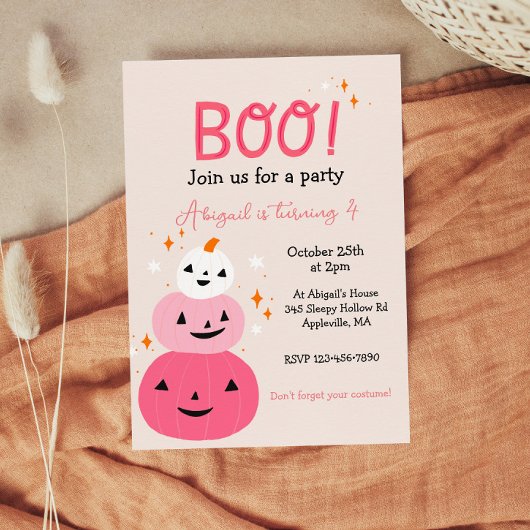 Boo Pink Halloween Anniversaire Fête Invitation
