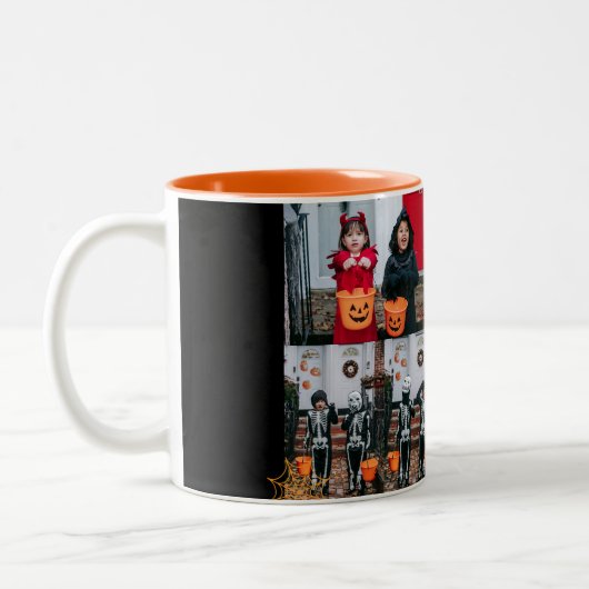 Boo pompoen jack-o-lantaarn Halloween Fotocollage Tweekleurige Koffiemok (Links)