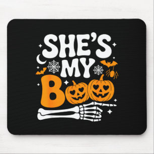 Boo Pompoen Matching Koppel Halloween Mannen Vrouw Muismat