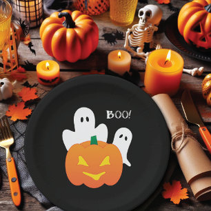 Boo Pumpkin Ghosts Halloween Papieren Bordje