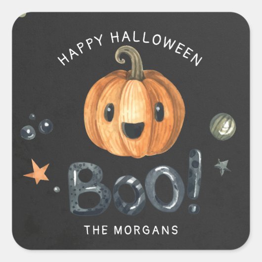 Boo Pumpkin Happy Halloween monogram sticker (Voorkant)