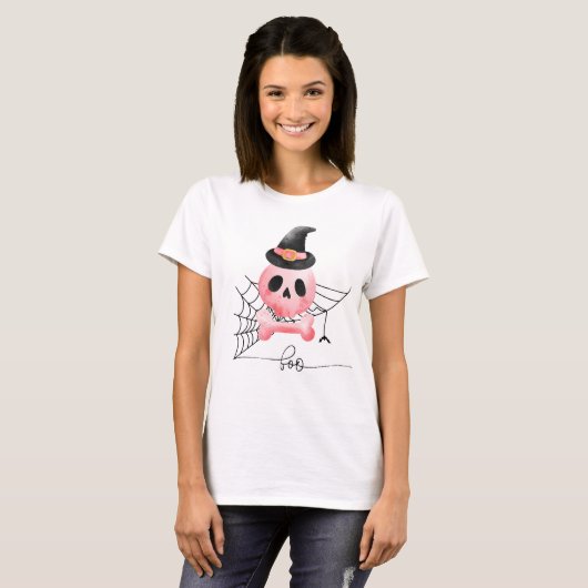 Boo & Roze schedel Halloween T-shirt (Voorkant volledig)