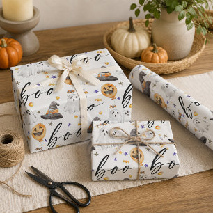 Boo Schattig Waterverf Halloween Geest Pompoen Pat Cadeaupapier