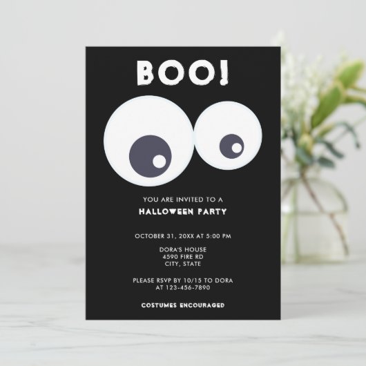 Boo schattige Eyeball Halloween Party Black & Whit Kaart (Staand voorkant)