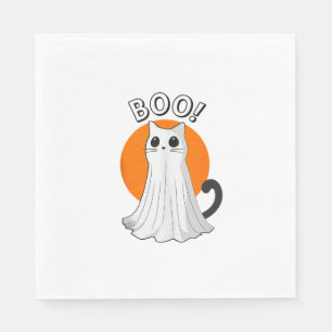Boo Schattige Ghost Cat Halloween Moon Spooky Kat Servet