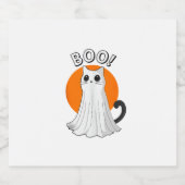 Boo Schattige Ghost Cat Halloween Moon Spooky Kat Sparkling Wijnetiket (Enkel label)