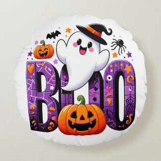 Boo Schattige Ghost Halloween Ontwerp Rond Kussen