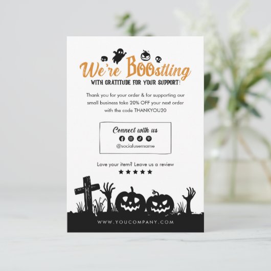 Boo-set uw bedrijf Spooky Halloween Dank u Bedankkaart (Staand voorkant)