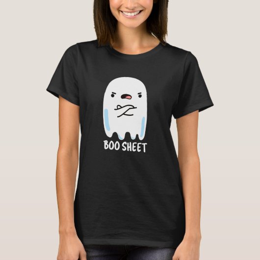 Boo Sheet Funny Halloween Ghost Pun Dark BG T-shirt (Voorkant)