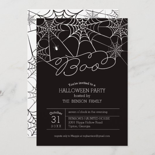 Boo Spider Web Halloween Party Invitation (Devant / Derrière)