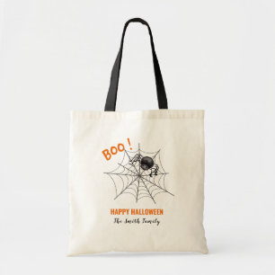 Boo Spider Web Zwart Custom Halloween familienaam Tote Bag