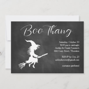 Boo Thang Flying Witch Cloudy Halloween Party Kaart