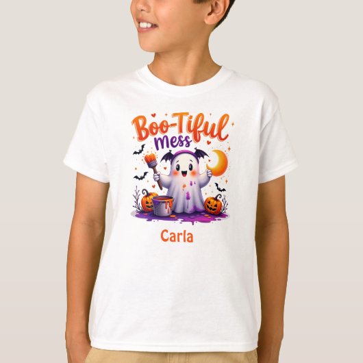 Boo-Tiful Mess Halloween Ghost T-shirt (Voorkant)