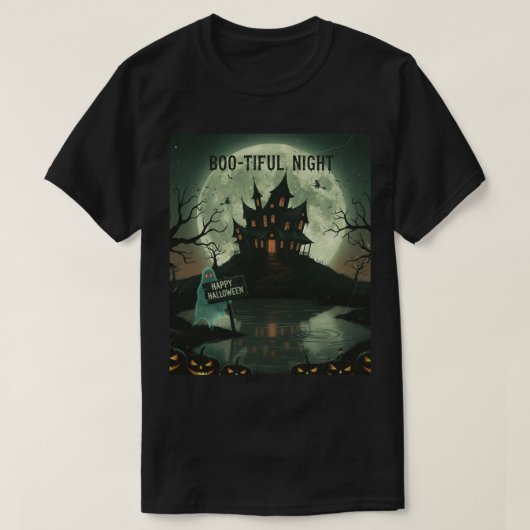 Boo-tiful Night Haunted House & Full Moon Halve Ma T-shirt (Design voorkant)