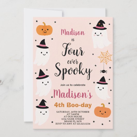 Boo-tiful Vier Kinder Halloween Verjaardag Uitnodi Kaart (Voorkant)