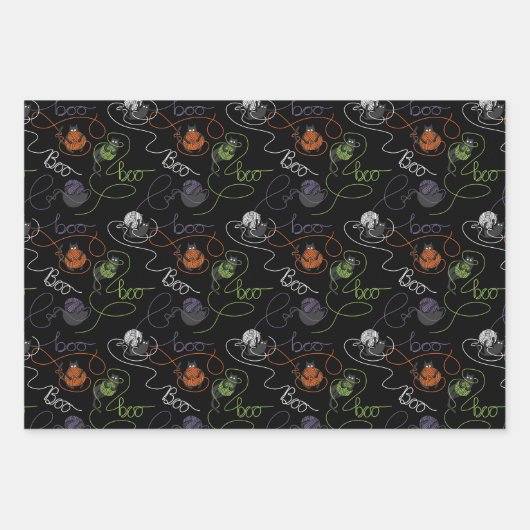 Boo-tifully Tangled Black Cats and Yarn Halloween Inpakpapier Vel (Voorkant 2)