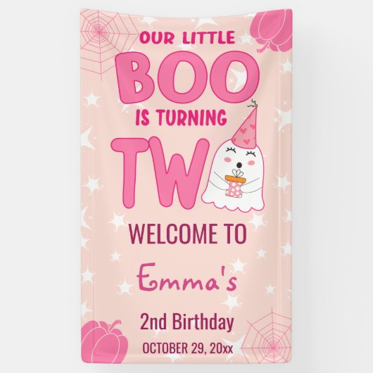 Boo Turning Two Halloween 2e verjaardag Welkom Spandoek (Verticaal)