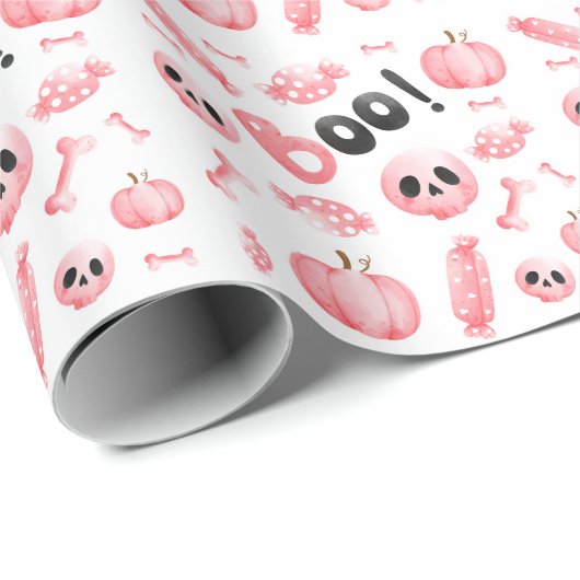 Boo Twee Roze Meisje Halloween Verjaardag Cadeaupapier (Rol Hoek)