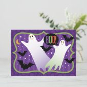Boo. Uitnodiging van Cute Ghosts Halloween Party (Staand voorkant)