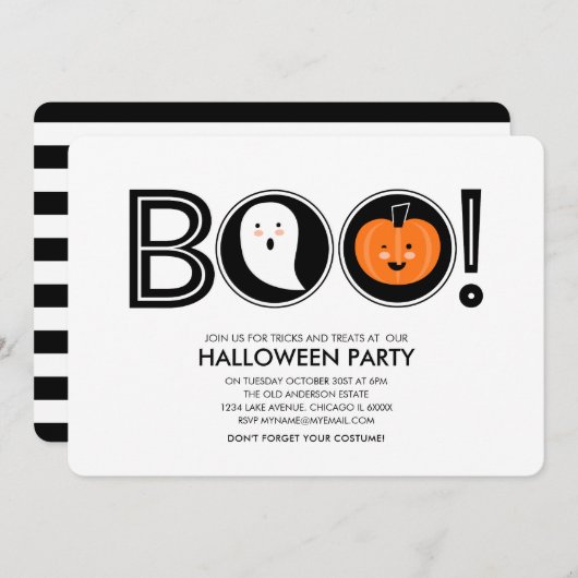 Boo. Uitnodiging voor Halloween Party (Voorkant / Achterkant)