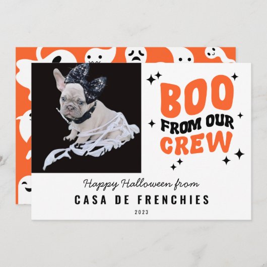 Boo van de bemanning | Moderne Retro Halloween-fot Feestdagenkaart (Voorkant / Achterkant)