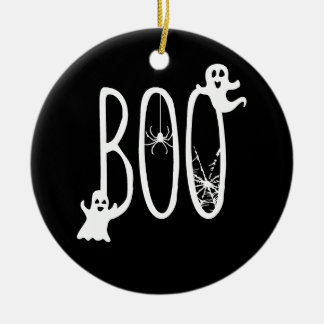 Boo Whimsical Geesten & Spin Halloween Zwart Keramisch Ornament