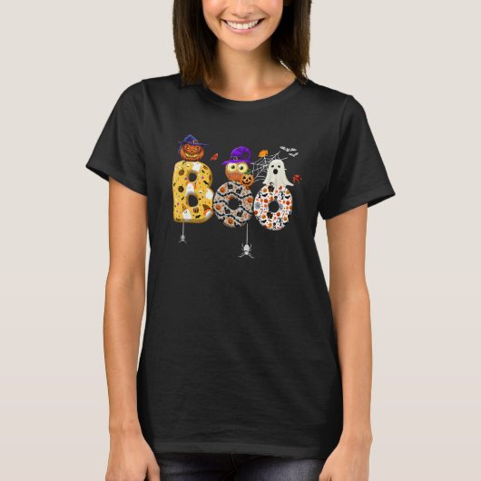 Boo With Spiders And Pumpkin Witch Hat Cute Ghost  T-shirt (Voorkant)